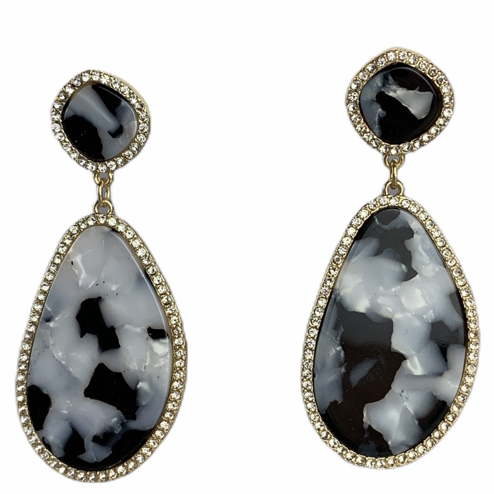 Pavé Crystal Pearl Black Gold Acrylic Earrings - Picture 2 of 9